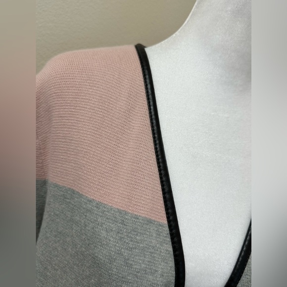 Charter Club Women's L Open Front Cardigan Sweater Faux Leather Trim Pocket Pink - Picture 4 of 9